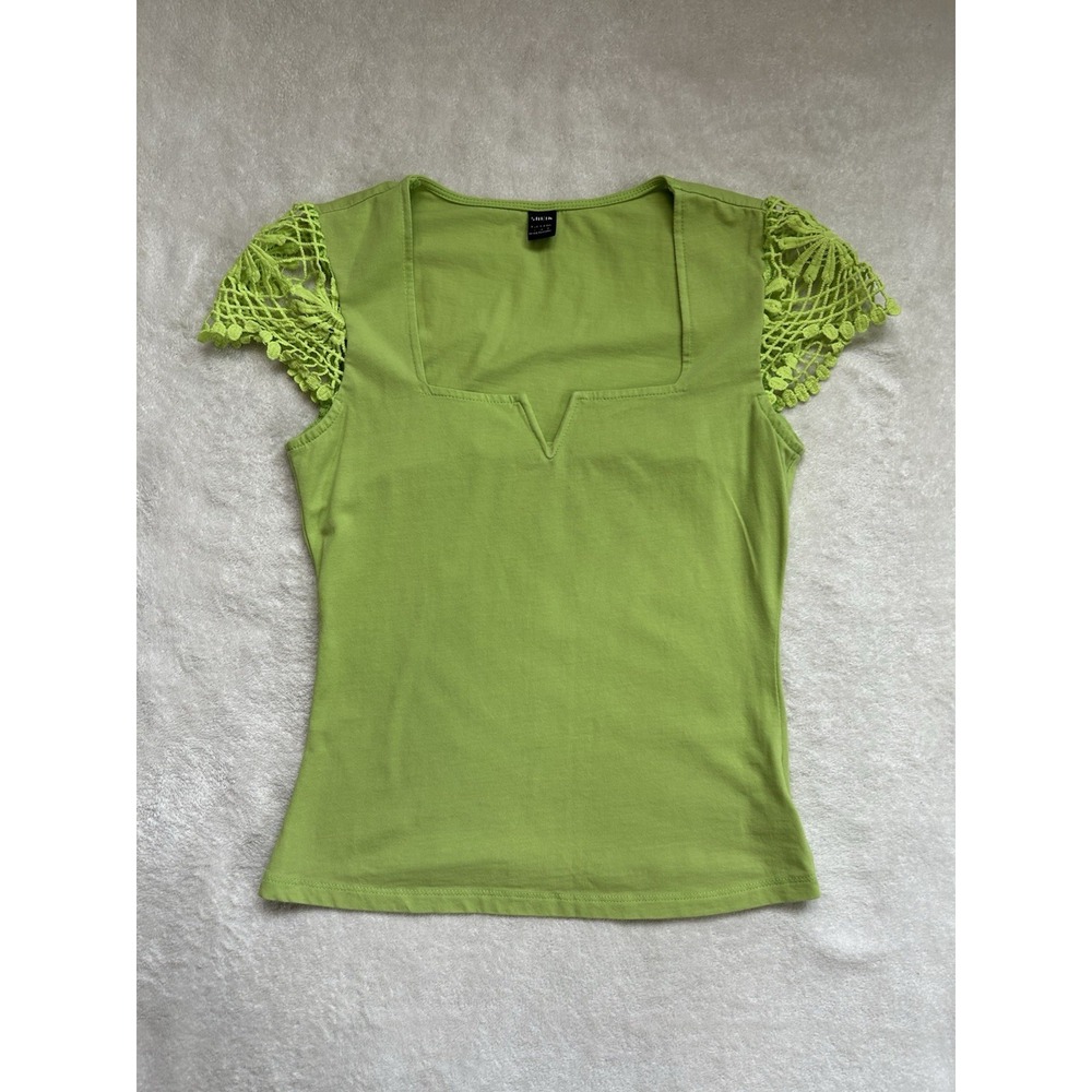SHEIN lime green top with crochet sleeves Size S #crochet #summer